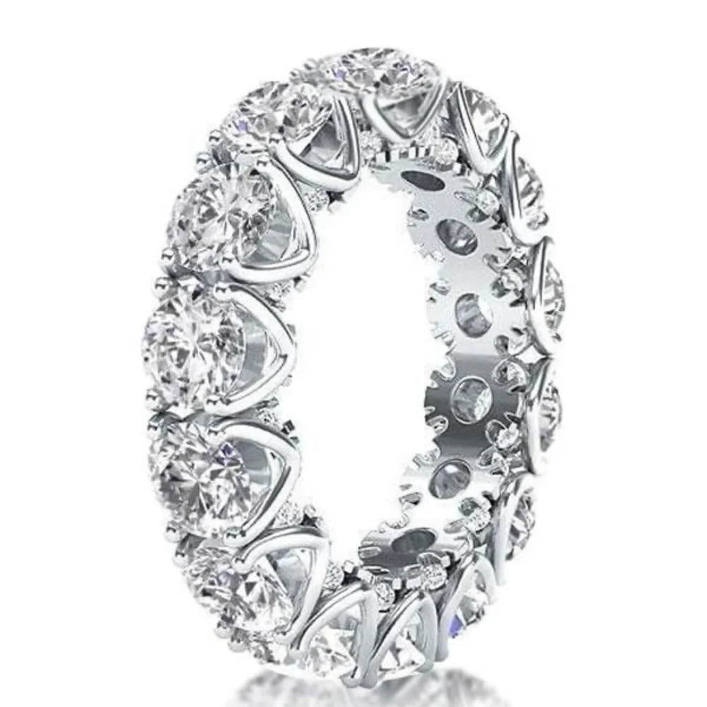 Eternity Round Created White Sapphire Wedding Band 925 Sterling Silver - Picture 7 of 8